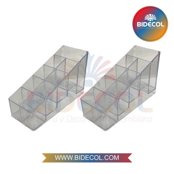 Exhibidor Tipo Escalera para Cosmeticos Transparente 14cm x 18 Espacios x 2und