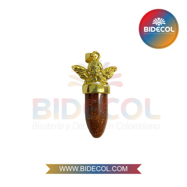 Dije De Piedra Natural Lluvia de Oro Péndulo y Detalle de Alas de Angelito 4.2cm x 1und