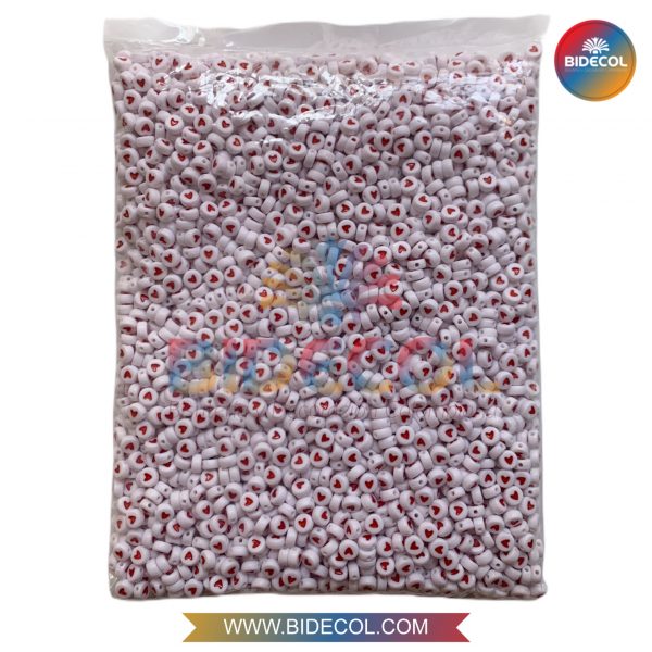 Corazón Plano Circular Acrilico Blanco/Rojo Tipo Pasador 0.6cm x 500 Gramos