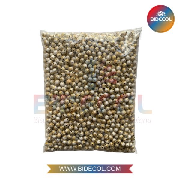 Bola Redonda Acrilica Detalle Virgen Guadalupe Blanco/Dorado Tipo Pasador 8mm x 500 Gramos
