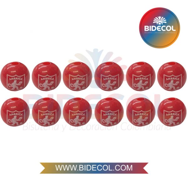 Bolas de Acrilico Rojo Equipo de Futbol America de Cali #8 (8mm) x 12und