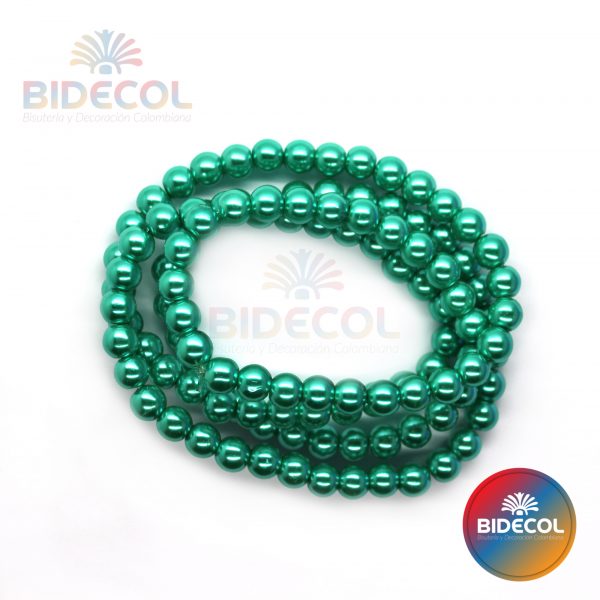 Perla De Vidrio Verde Navidad Metalico #8 x 1 Sarta