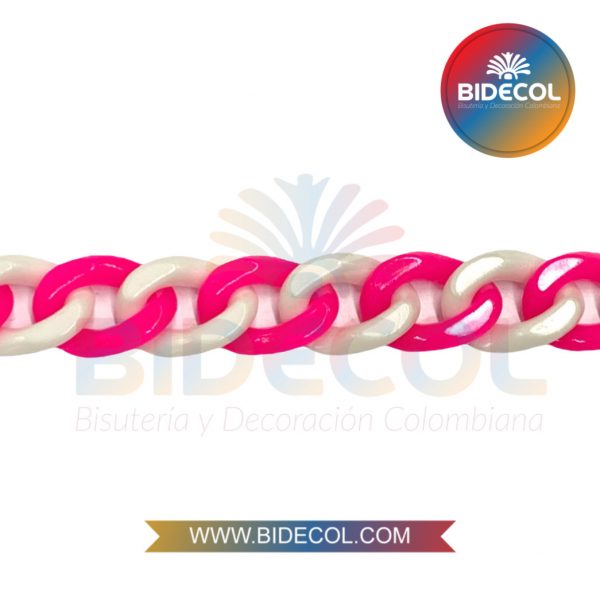 Cadena Acrilica Bicolor Blanco/Fucsia 2.3cm x 50cm x 1und
