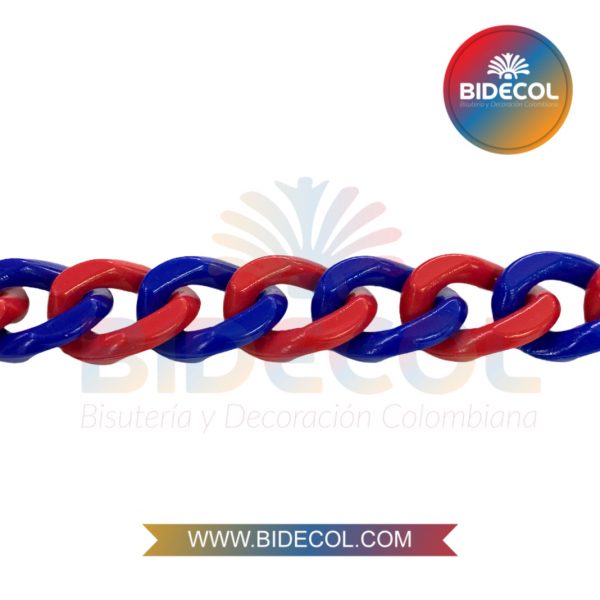 Cadena Acrilica Bicolor Rojo/Azul 2.3cm x 50cm x 1und