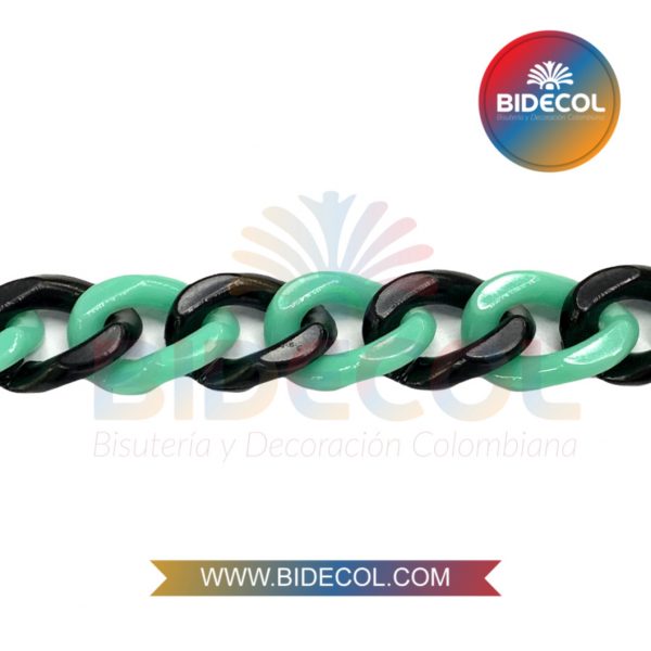 Cadena Acrilica Bicolor Verde Menta/Negro 2.3cm x 50cm x 1und