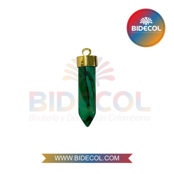 Dije De Piedra Natural Malaquita en Péndulo con Cargador Dorado 3.6cm x 1und