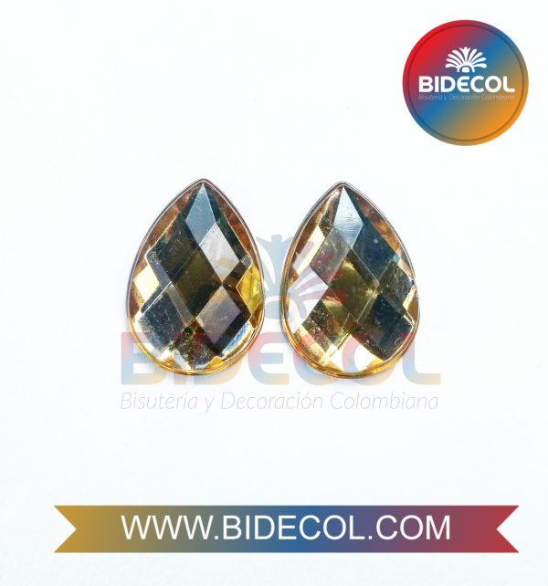 Piedra Para Pegar Acrilica Gota 1.9cm Dorado x 6pares - Image 4