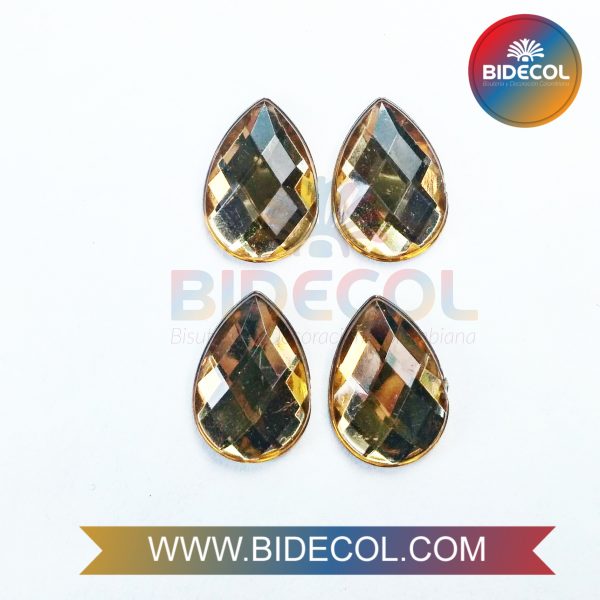 Piedra Para Pegar Acrilica Gota 1.9cm Dorado x 6pares