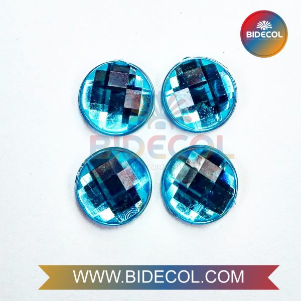 Piedra Para Pegar Acrilica Circular 1.2cm Azul x 2pares