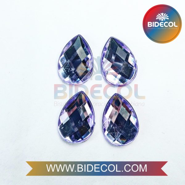 Piedra Para Pegar Acrilica Gota 1.9cm Morado x 2pares