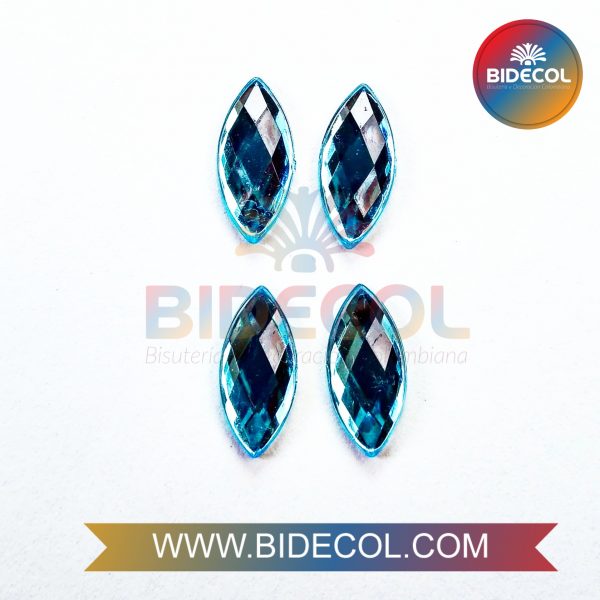 Piedra Para Pegar Acrilica Rombo 1.5cm Azul x 6pares