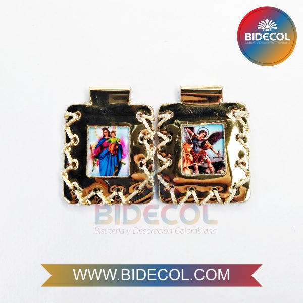 Escapulario Grande Doble Dorado 3.6cm Virgen Maria Auxiliadora/Arcangel San Miguel x 2und