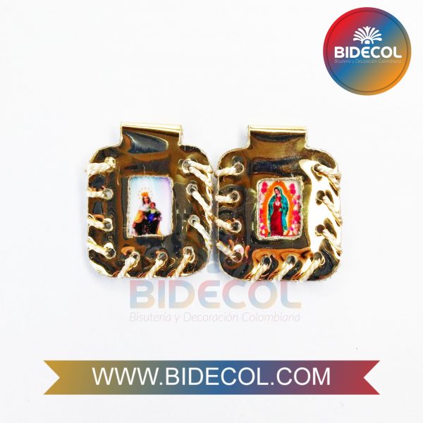 Escapulario Mediano Doble Dorado 2.7cm Virgen del Carmen/Virgen de Guadalupe x 2und