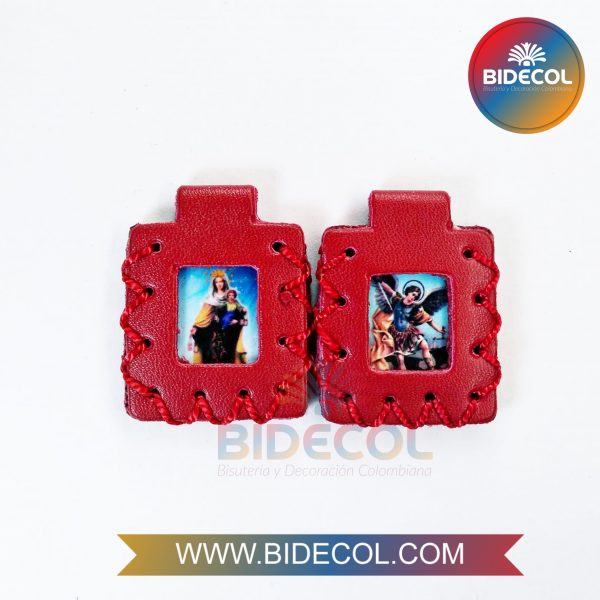 Escapulario Grande Doble Rojo 3.6cm Virgen del Carmen/Arcangel San Miguel x 2und