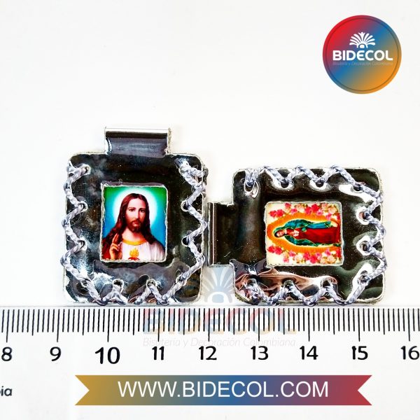 Escapulario Grande Doble Negro 3.6cm Sagrado Corazon de Jesus/Virgen de Guadalupe x 2und - Image 2