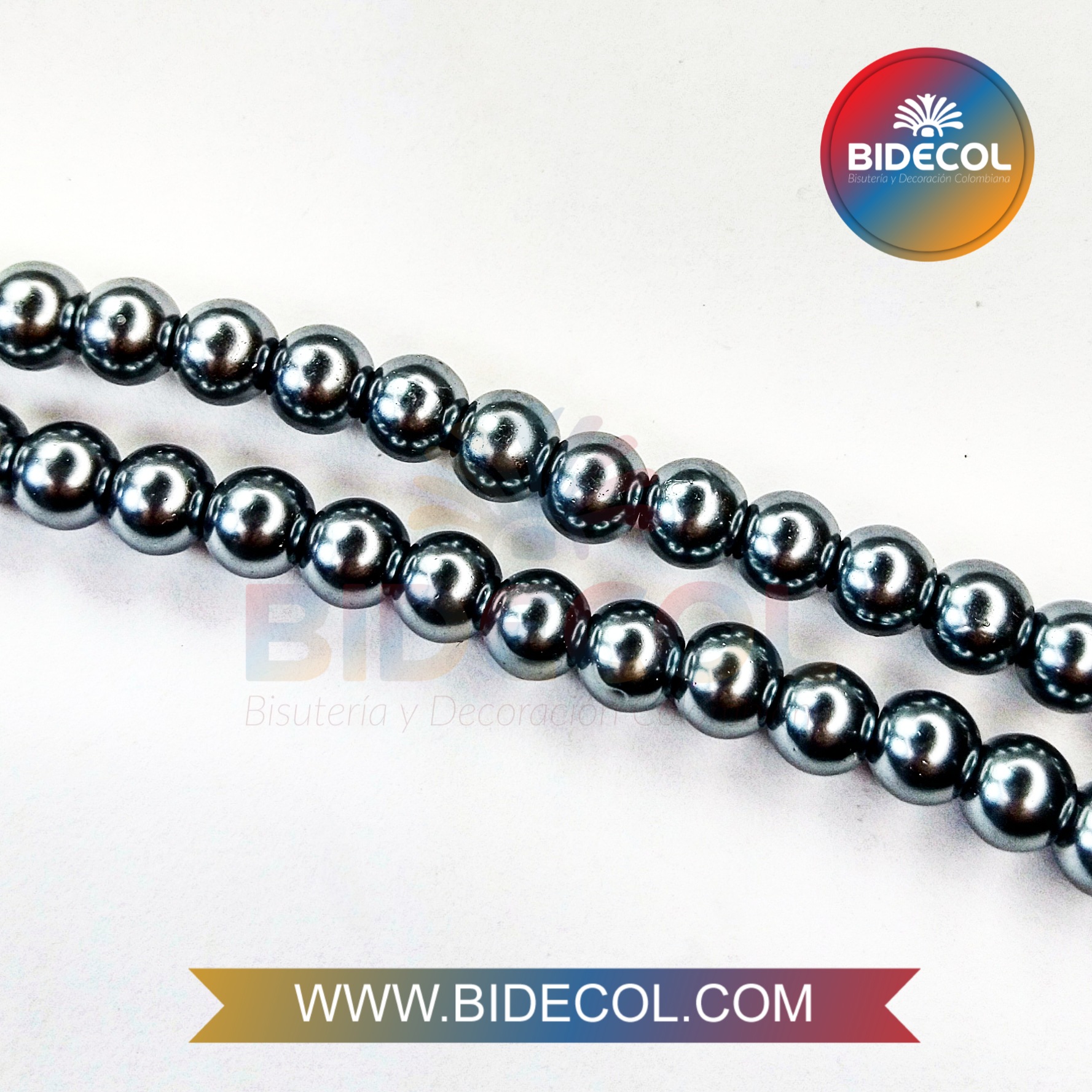 Perla De Vidrio Gris Oscuro #8 x 1 Sarta