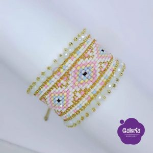 Pulsera ojo rombo tejida en mostacilla 06